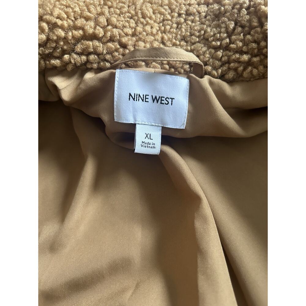 Nine West Fuzzy Teddy Double Breasted Coat Womens Size XL Brown Cozy Warm - Picture 5 of 10